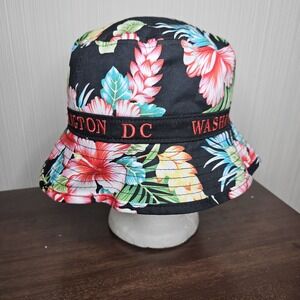 Washington DC Floral Bucket Hat Black Pink‎ Hawaiian One Size